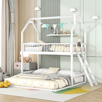 Merax House Bunk Bed with Extending Trundle and Ladder