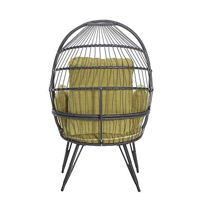 Oversized Wicker Egg Basket Chair Lounger With Stand Cushion For Patio Balcony