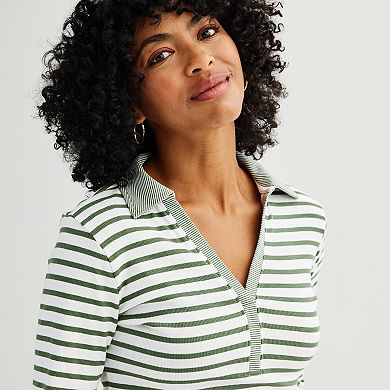 Women's Sonoma Goods For Life® Stripe Mix Long Sleeve Collared Shirt