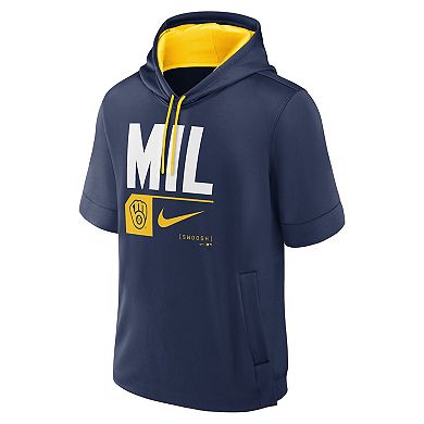 Men's Nike Navy Milwaukee Brewers Tri Code Lockup Short Sleeve Pullover Hoodie