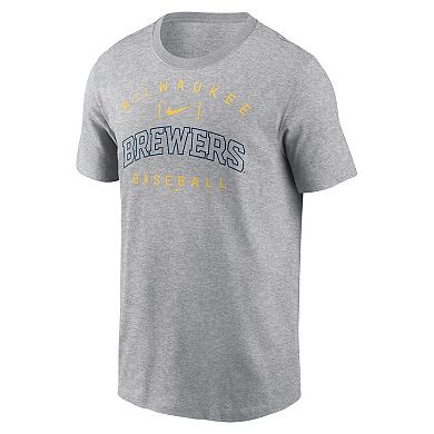 Men's Nike Heather Gray Milwaukee Brewers Home Team Athletic Arch T-Shirt