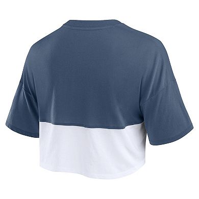 Women's Fanatics Branded Navy/White Boston Red Sox Color Split Boxy Cropped T-Shirt