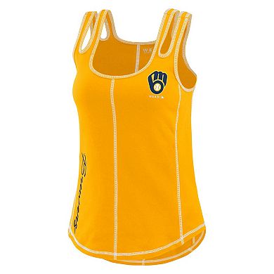 Women's WEAR by Erin Andrews Gold Milwaukee Brewers Contrast Stitch Tank Top