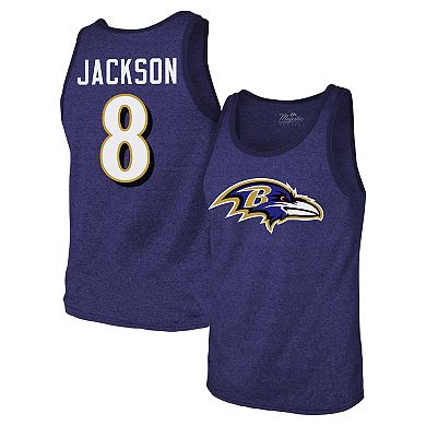 Men's Majestic Threads Lamar Jackson Purple Baltimore Ravens Tri-Blend Player Name & Number Tank Top