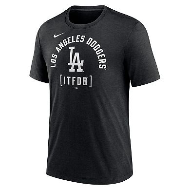 Men's Nike Heather Black Los Angeles Dodgers Swing Big Tri-Blend T-Shirt
