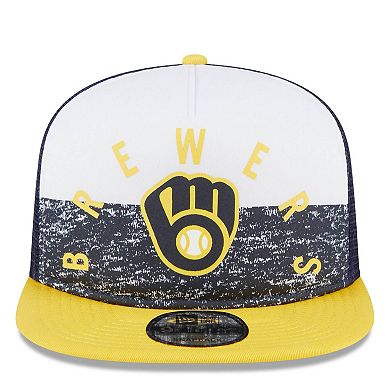 Men's New Era White/Gold Milwaukee Brewers Team Foam Front A-Frame Trucker 9FIFTY Snapback Hat