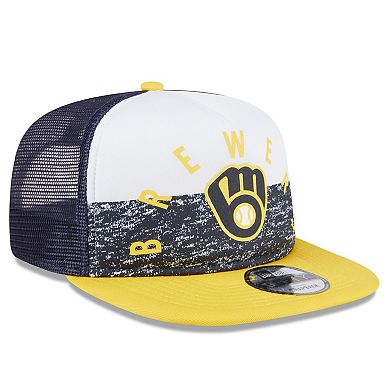 Men's New Era White/Gold Milwaukee Brewers Team Foam Front A-Frame Trucker 9FIFTY Snapback Hat
