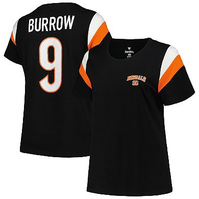 Women's Fanatics Branded Joe Burrow Black Cincinnati Bengals Plus Size Sleeve Stripe Name & Number T-Shirt