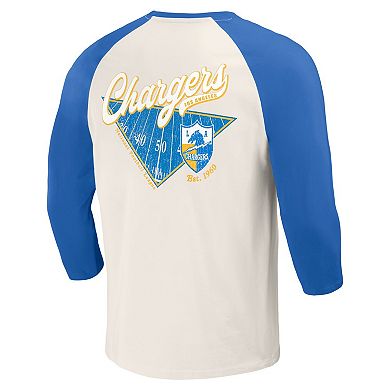 Men's Darius Rucker Collection by Fanatics Powder Blue/White Los Angeles Chargers Raglan 3/4 Sleeve T-Shirt