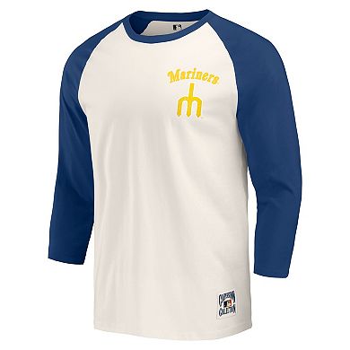 Men's Darius Rucker Collection by Fanatics Navy/White Seattle Mariners Cooperstown Collection Raglan 3/4-Sleeve T-Shirt