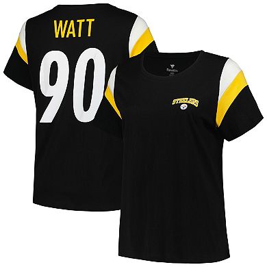 Women's Fanatics Branded T.J. Watt Black Pittsburgh Steelers Plus Size Sleeve Stripe Name & Number T-Shirt