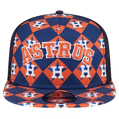 Men's New Era Navy Houston Astros Seeing Diamonds A-Frame Trucker 9FIFTY Snapback Hat
