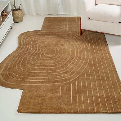 Retro Bohemian Abstract Striped Handwoven Wool Area Rug