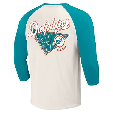 Men's Darius Rucker Collection by Fanatics Aqua/White Miami Dolphins Raglan 3/4 Sleeve T-Shirt