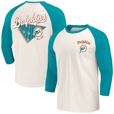Men's Darius Rucker Collection by Fanatics Aqua/White Miami Dolphins Raglan 3/4 Sleeve T-Shirt