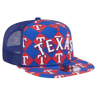 Men's New Era Royal Texas Rangers Seeing Diamonds A-Frame Trucker 9FIFTY Snapback Hat