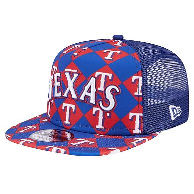 Men's New Era Royal Texas Rangers Seeing Diamonds A-Frame Trucker 9FIFTY Snapback Hat