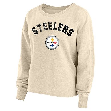 Women's Fanatics Branded T.J. Watt Oatmeal Pittsburgh Steelers Plus Size Name & Number Crew Pullover Sweatshirt