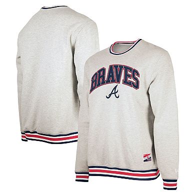 Men's New Era Heather Gray Atlanta Braves Throwback Classic Pullover Sweatshirt