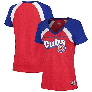 Women's New Era Red Chicago Cubs Heathered Raglan V-Neck T-Shirt