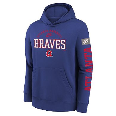 Youth Nike Royal Atlanta Braves Cooperstown Collection Splitter Club Fleece Pullover Hoodie