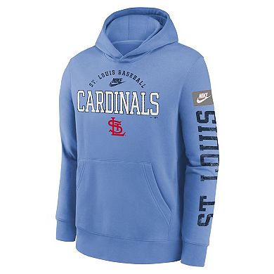 Youth Nike Light Blue St. Louis Cardinals Cooperstown Collection Splitter Club Fleece Pullover Hoodie