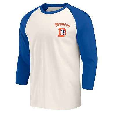 Men's Darius Rucker Collection by Fanatics Royal/White Denver Broncos Raglan 3/4 Sleeve T-Shirt