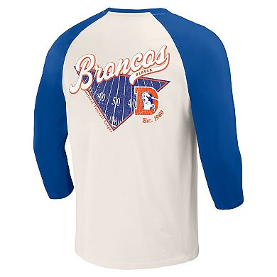Men's Darius Rucker Collection by Fanatics Royal/White Denver Broncos Raglan 3/4 Sleeve T-Shirt