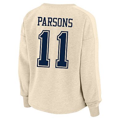 Women's Fanatics Micah Parsons Oatmeal Dallas Cowboys Plus Size Name & Number Crew Pullover Sweatshirt