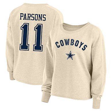 Women's Fanatics Micah Parsons Oatmeal Dallas Cowboys Plus Size Name & Number Crew Pullover Sweatshirt