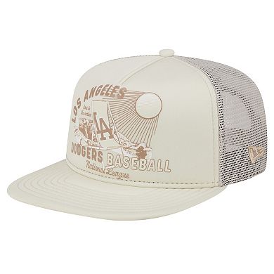 Men's New Era Khaki Los Angeles Dodgers Almost Friday A-Frame 9FIFTY Trucker Snapback Hat