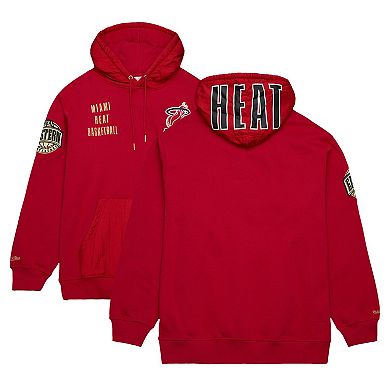 Men's Mitchell & Ness Red Miami Heat  Team OG 2.0 Vintage Logo Fleece Pullover Hoodie