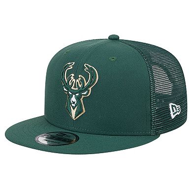 Men's New Era Hunter Green Milwaukee Bucks Evergreen Meshback 9FIFTY Snapback Hat
