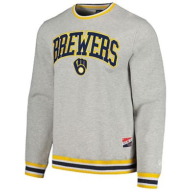 Men's New Era Heather Gray Milwaukee Brewers Throwback Classic Pullover Sweatshirt