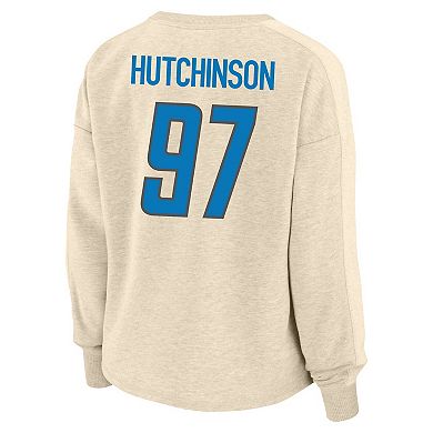 Women's Fanatics Aidan Hutchinson Oatmeal Detroit Lions Plus Size Name & Number Crew Pullover Sweatshirt