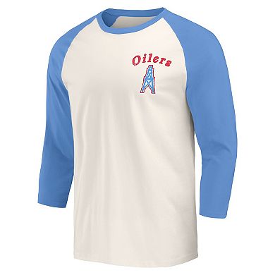 Men's Darius Rucker Collection by Fanatics Light Blue/White Houston Oilers Gridiron Classics Raglan 3/4 Sleeve T-Shirt
