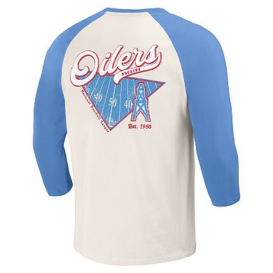 Men's Darius Rucker Collection by Fanatics Light Blue/White Houston Oilers Gridiron Classics Raglan 3/4 Sleeve T-Shirt