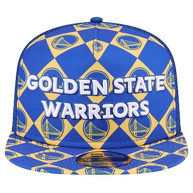 Men's New Era Royal Golden State Warriors Seeing Diamonds A-Frame Trucker 9FIFTY Snapback Hat