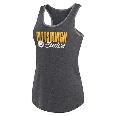 Women's Fanatics Heather Black Pittsburgh Steelers Plus Size Fuel Tank Top