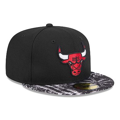 Men's New Era Black Chicago Bulls Coral Reef Visor 59FIFTY Fitted Hat