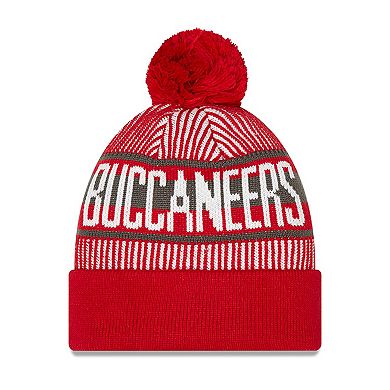 Youth New Era Red Tampa Bay Buccaneers Striped Cuffed Knit Hat with Pom