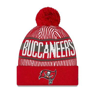 Youth New Era Red Tampa Bay Buccaneers Striped Cuffed Knit Hat with Pom
