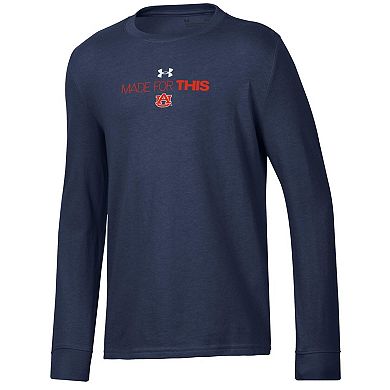 Youth Under Armour  Navy Auburn Tigers 2024 On-Court Bench Unity Performance Long Sleeve T-Shirt