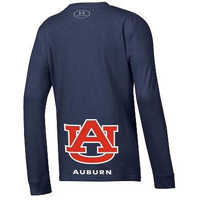 Youth Under Armour  Navy Auburn Tigers 2024 On-Court Bench Unity Performance Long Sleeve T-Shirt