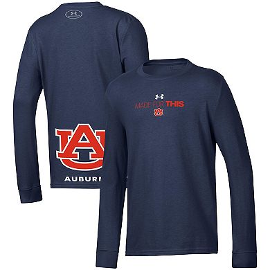 Youth Under Armour  Navy Auburn Tigers 2024 On-Court Bench Unity Performance Long Sleeve T-Shirt