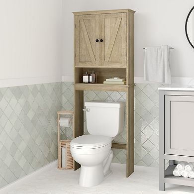Merrick Lane Farmhouse Over The Toilet Storage Cabinet For Bath Or Laundry Room