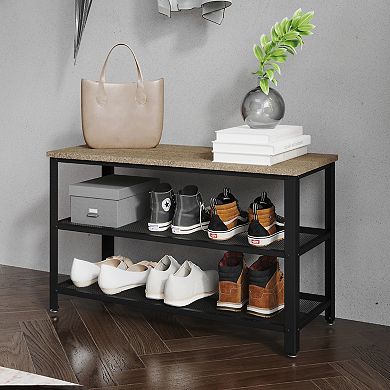 Emma And Oliver 3-tier Entryway Bench With Mesh Metal Shoe Storage Shelves