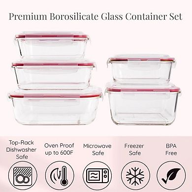 Lexi Home 10-piece Glass Food Storage Container With Red Locking Lids