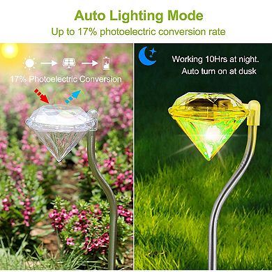 4pcs Solar Garden Light Diamond Led Ip65 Waterproof Stake Lamp