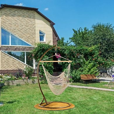 Hammock Chair Hanging Rope Swing With Wooden Stick, 220lbs Load, Patio Porch Indoor
